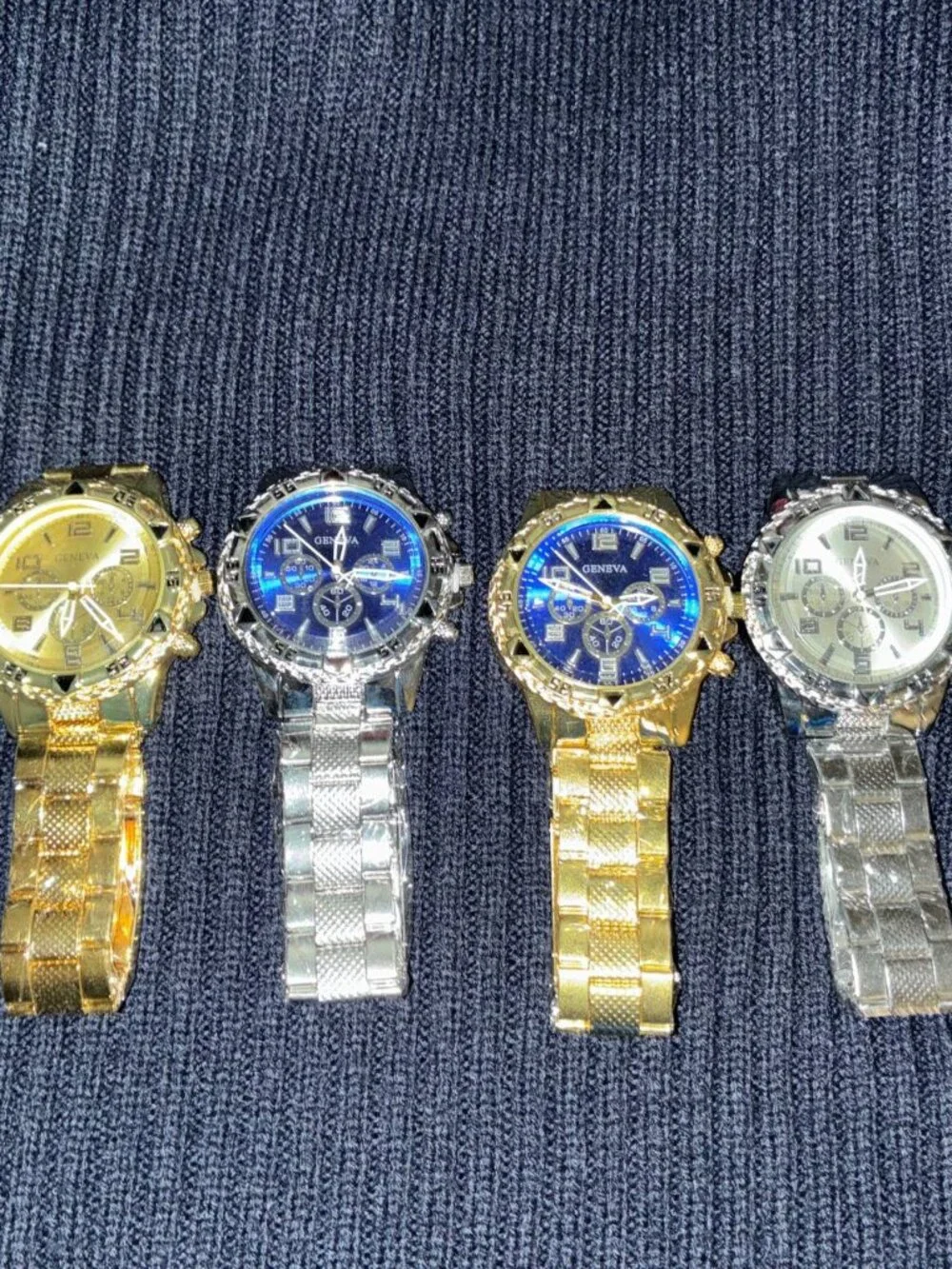 Lot Of 4 Mens Geneva Wrist Watches Blue Gold Steel - Brand New Same Day Shipping